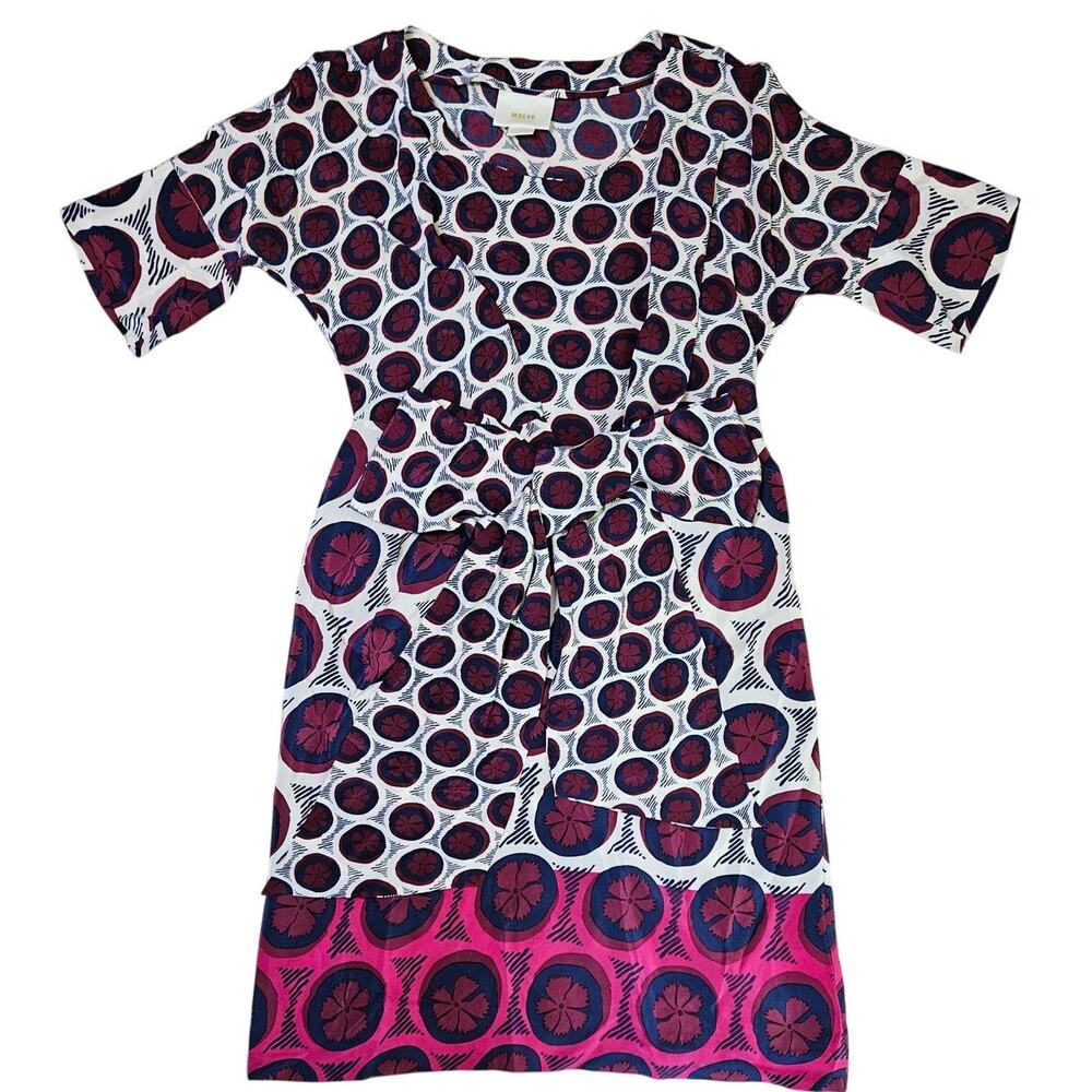 Maeve Anthropologie Silk Print Tie Waist Dress 0P